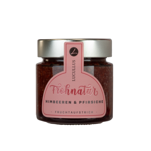 Lucullus Frohnatur Himbeeren und Pfirsiche Fruchtaufstrich Frohnatur Himbeeren Pfirsiche Fruchtaufstrich Artikelbild 1